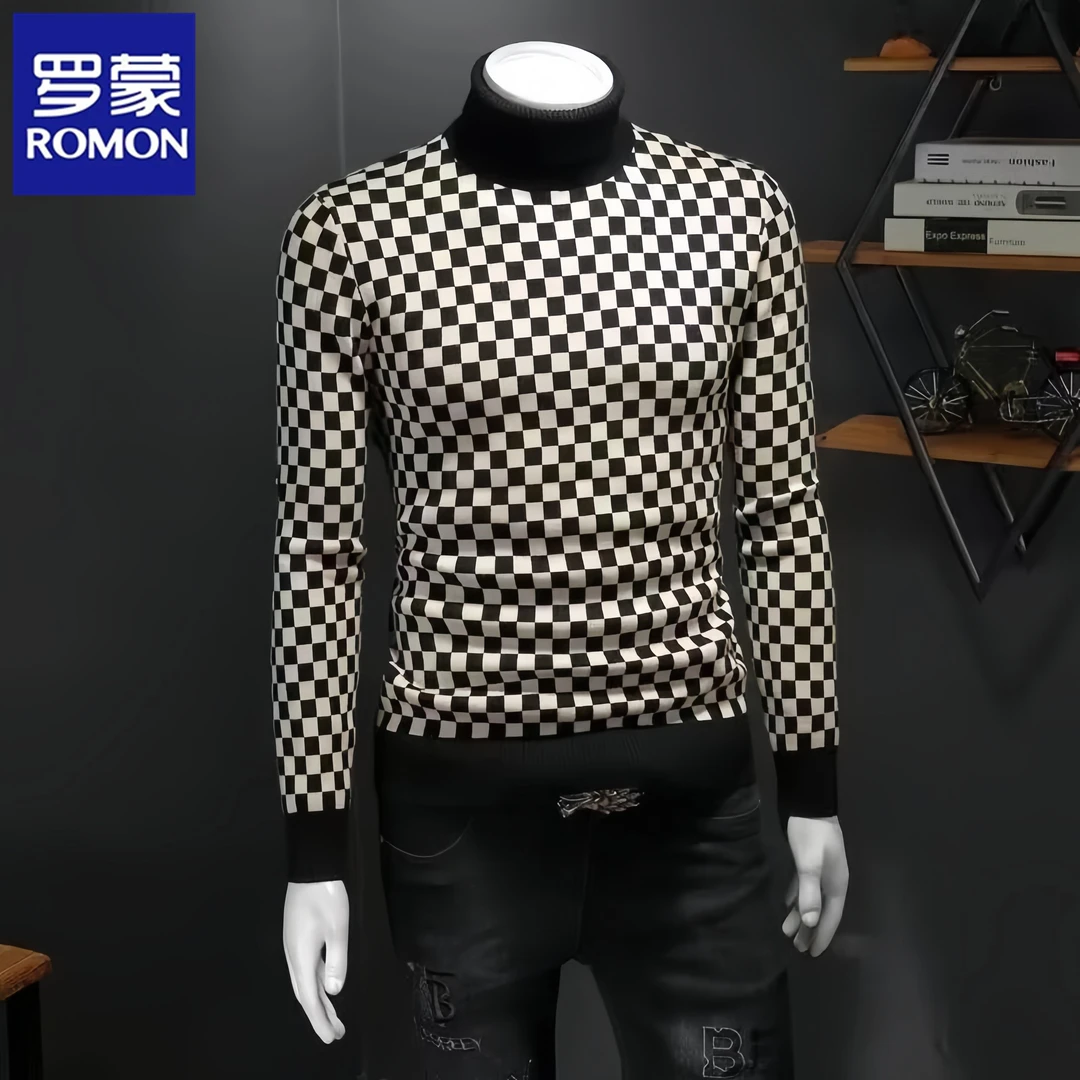 罗蒙圆领毛衣男士秋冬季百搭时尚帅气针织衫高端休闲男装潮流卫衣