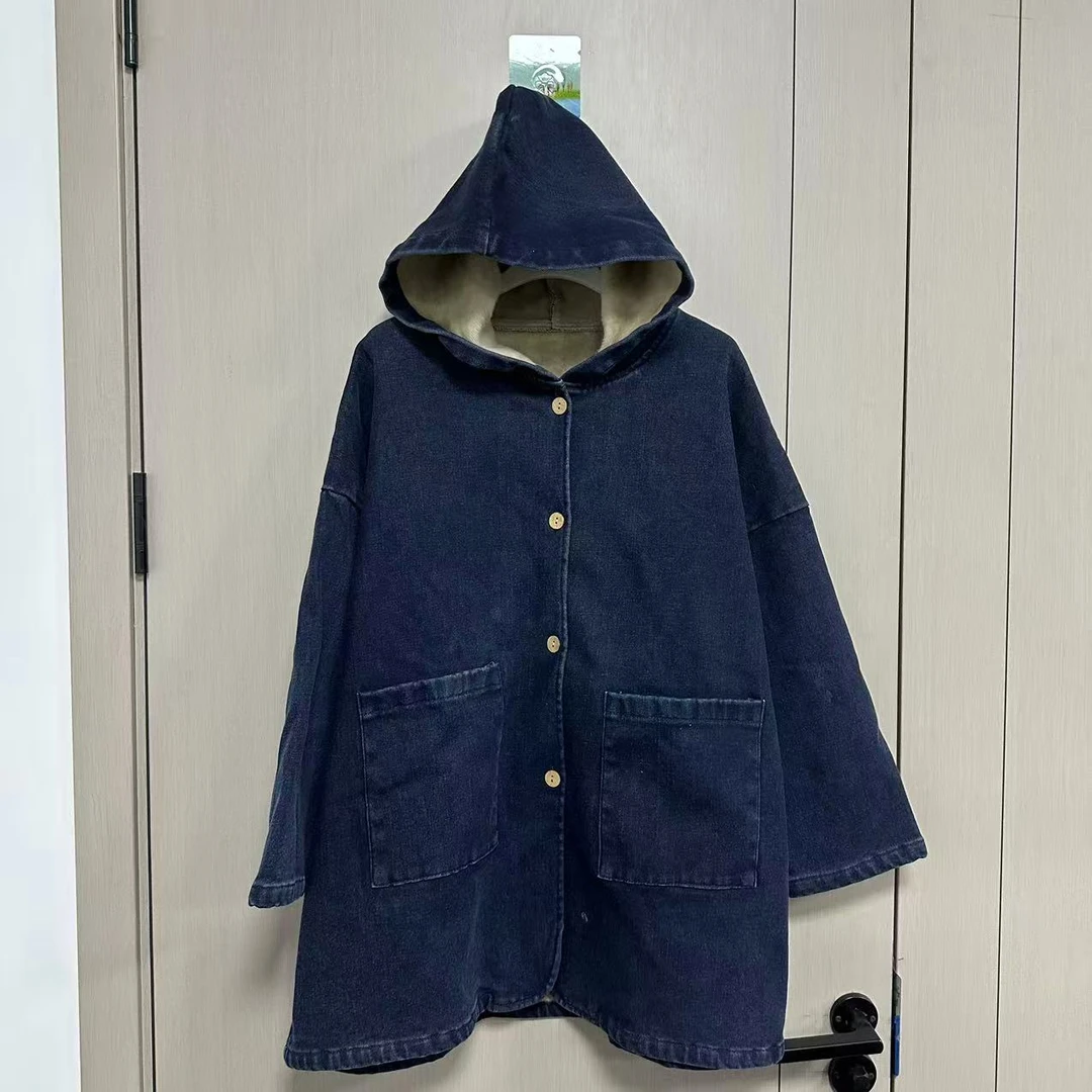 【沐木流浪记】牛仔连帽双口袋女装风衣z