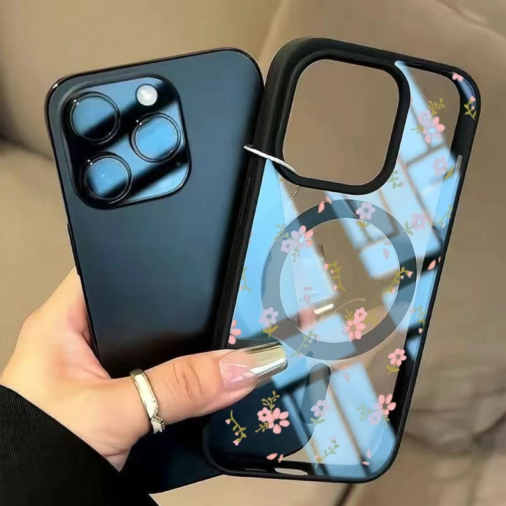 碎花蝴蝶适用苹果16Pro新款磁吸手机壳15半包iPhone14/13简约xs11