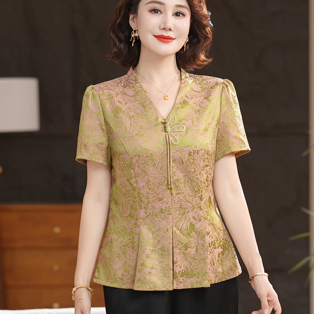 母亲节妈妈夏装上衣气质高贵夫人新中式小衫中老年女装夏季两件套