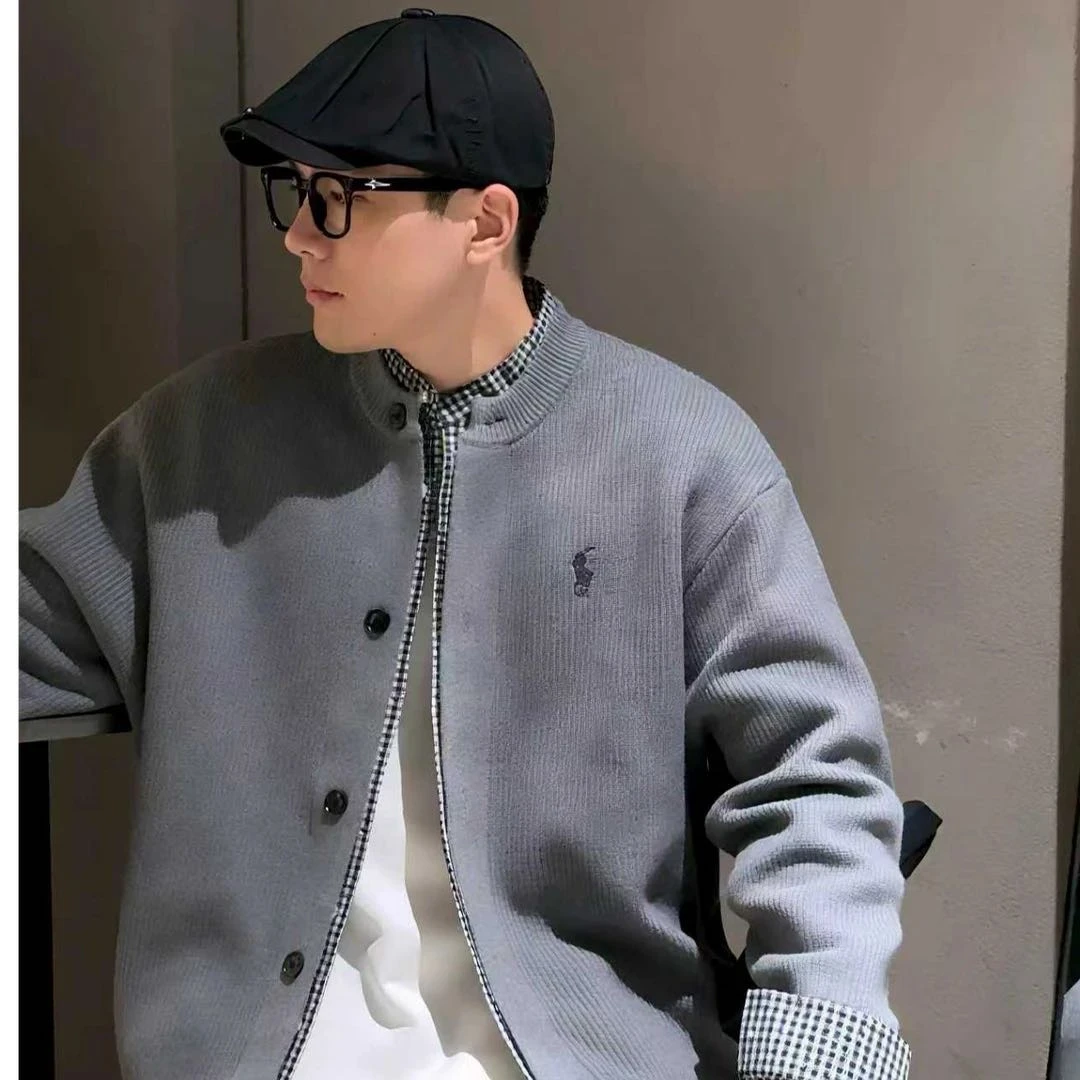 云织毛衣”重磅新款假两件针织外套时尚潮流-YZ-116加厚刺绣毛衣男
