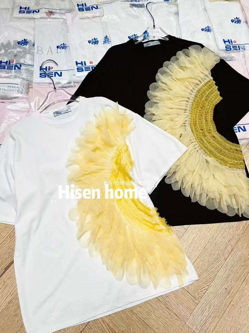 刘媛媛欧货 实拍M88257侧边花边休闲大版显瘦Ｔ