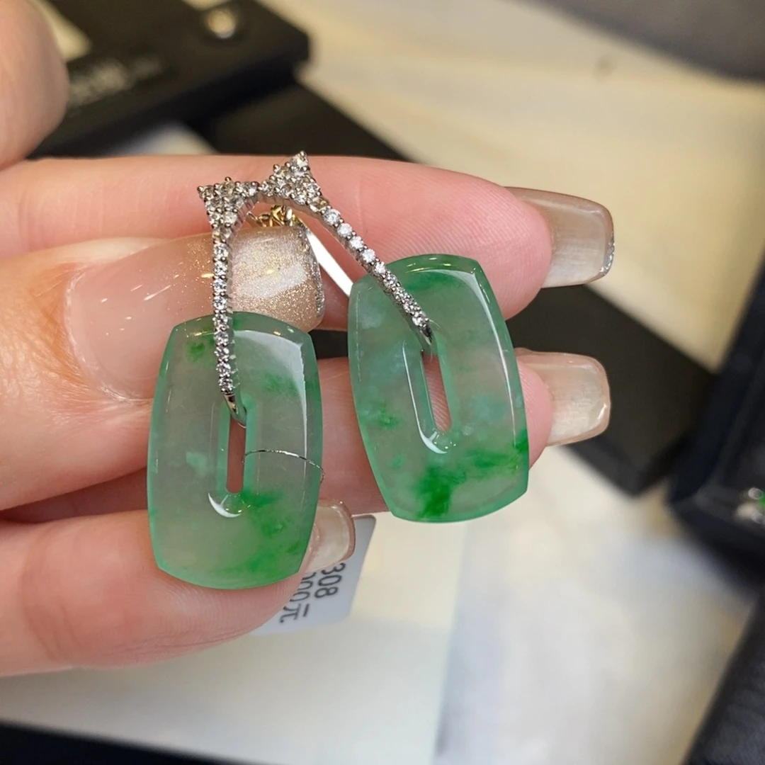 翡翠耳饰18K金镶嵌福贝