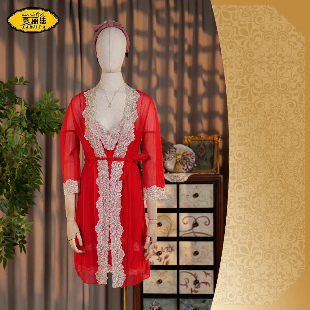 xarifa网纱烫钻甜美纯欲蕾丝女士性感睡裙吊带裙加外搭小个子140