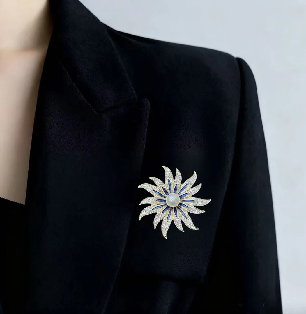 铜合金胸针  珍珠太阳花胸针时尚简约（YS0041)