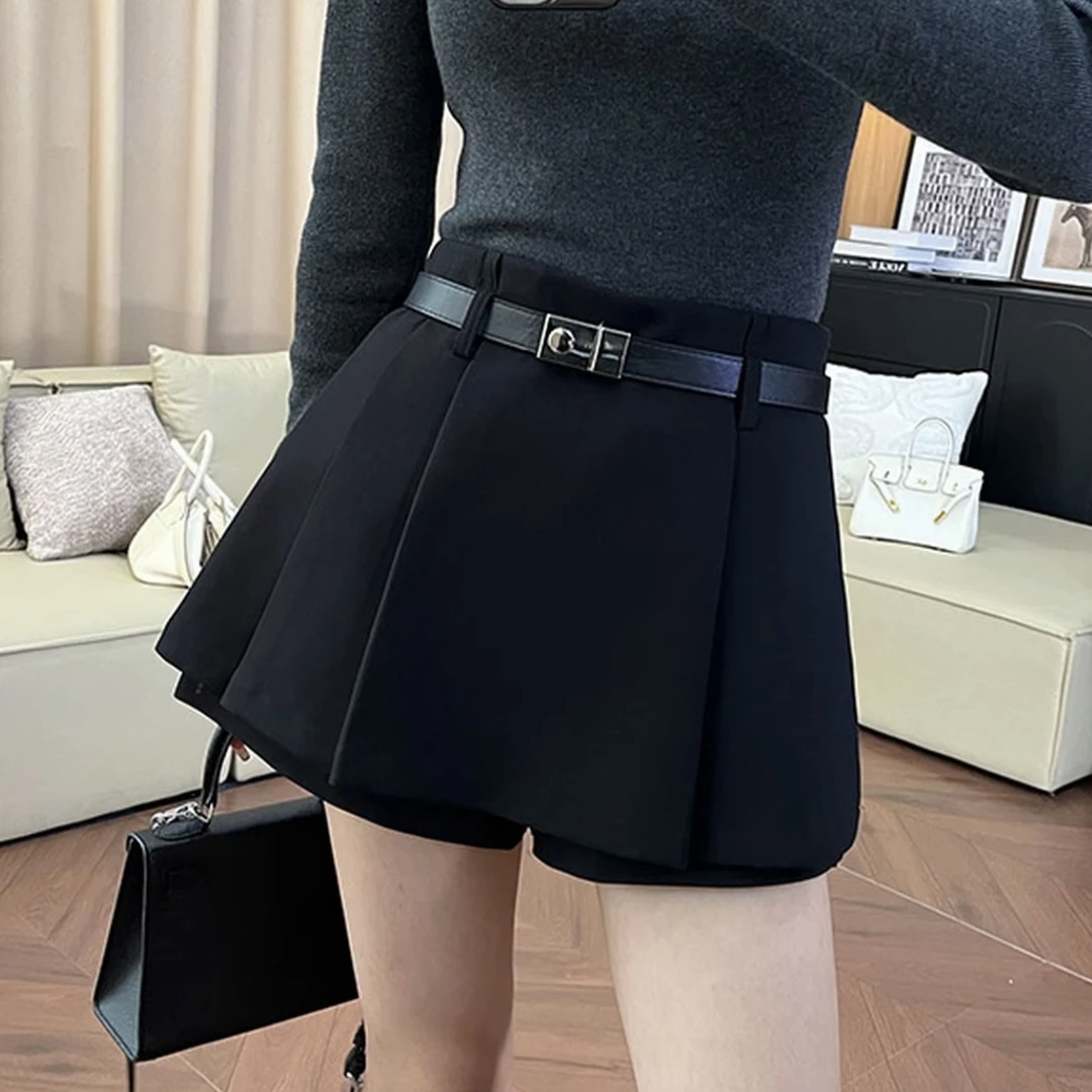 配腰带假两件A字短裤裙休闲百搭高腰显瘦半身裙裤时尚秋冬短裙