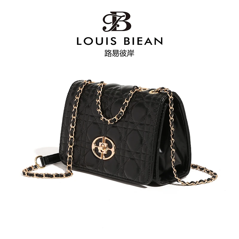 新款路易彼岸新款秋冬百搭通勤斜挎包质感单肩包9073黑