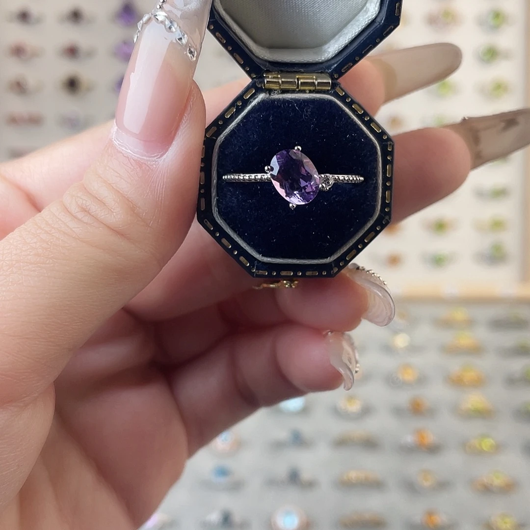戒指紫晶银S925镶嵌简约款戒指