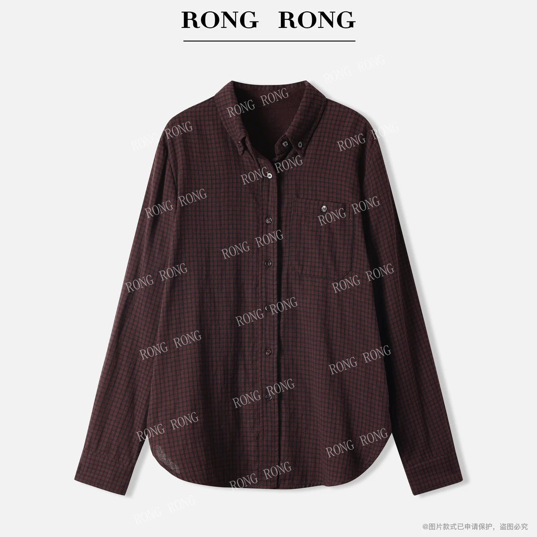 溶溶【美式休闲】RONGRONG100棉双层泡泡纱保暖舒适格子衬衫24D6038