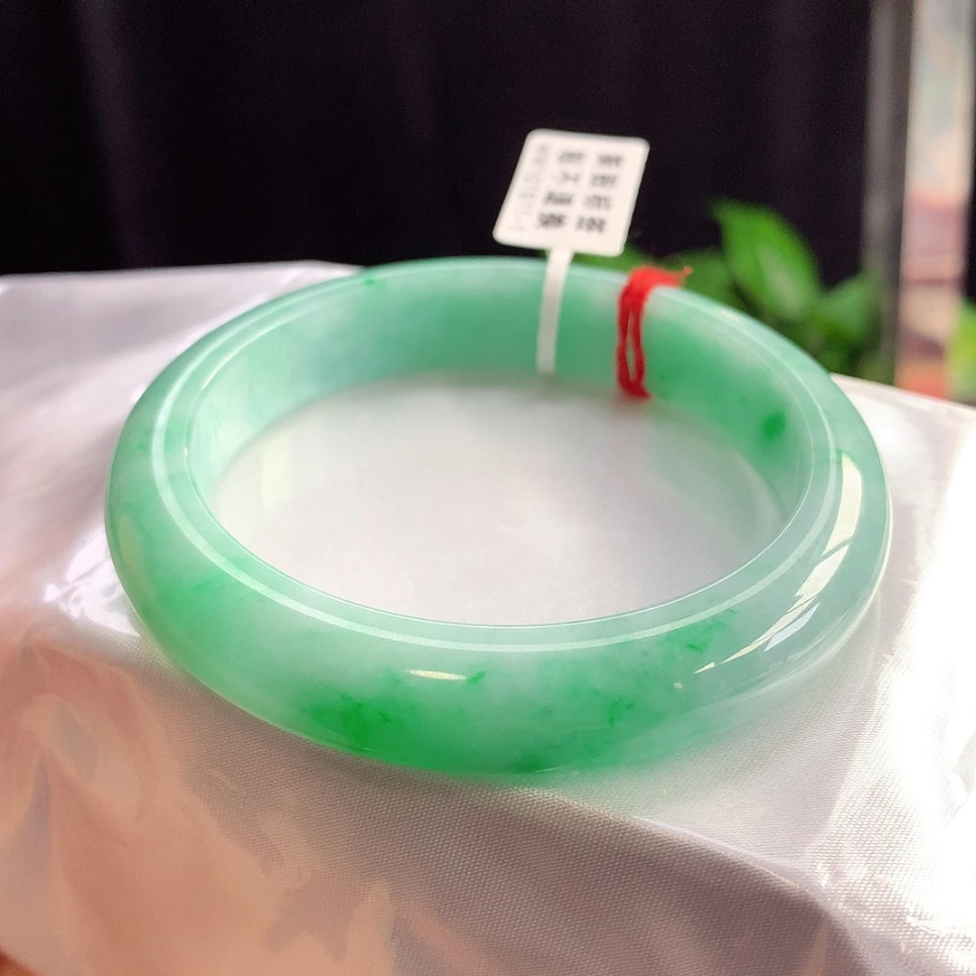 未镶嵌手镯翡翠59-60圈口大圈福利加料不加价甜绿飘阳绿6号