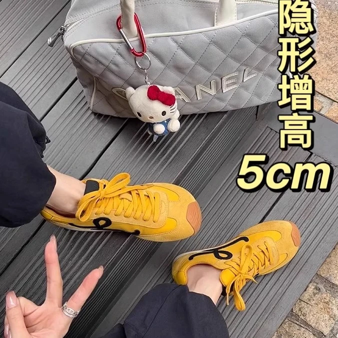 内增高5CM王一博杨幂同款阿甘德训鞋女复古丑萌大头休闲运动鞋