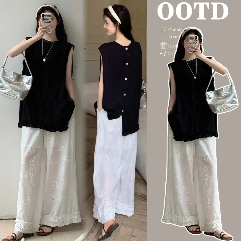 孕妇装夏装短袖上衣时尚孕妈妈高级感2025新款宽松阔腿裤夏季外穿