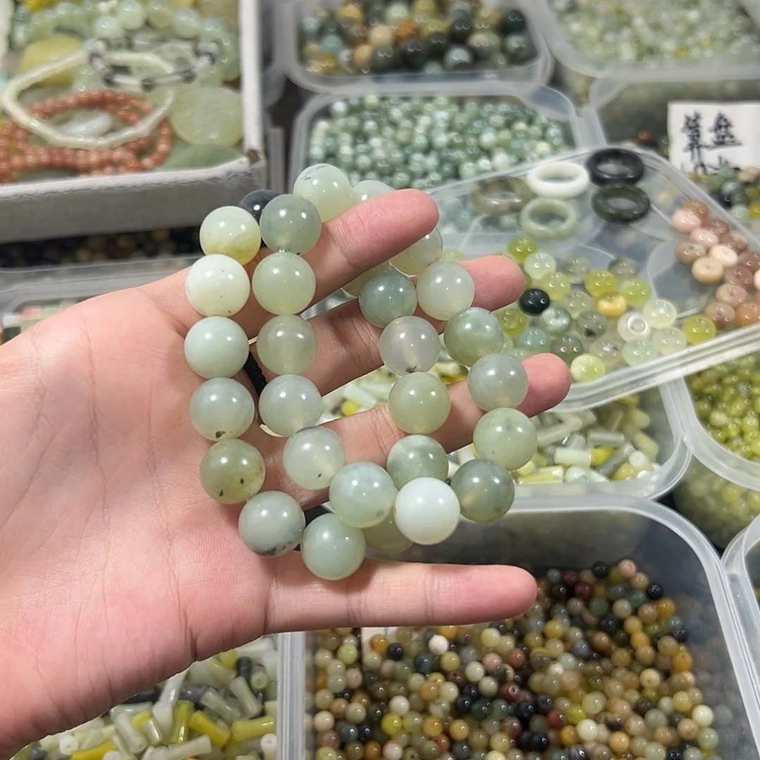 蛇纹石玉合金珠宝半成品瑕疵手串