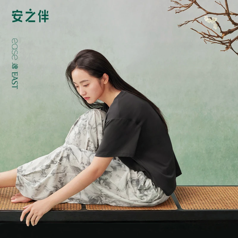 安之伴【巨凉感】睡衣女夏新款短袖长裤套装简约宽松82521721673