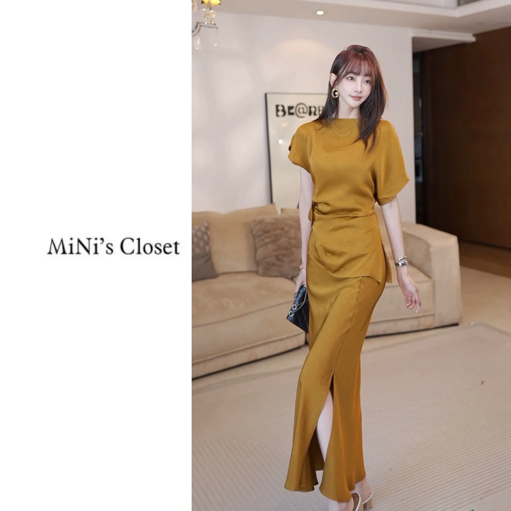 【巴黎之恋】新款韩版宽松显瘦短袖小衫背心高腰半身裙两件套JE2298