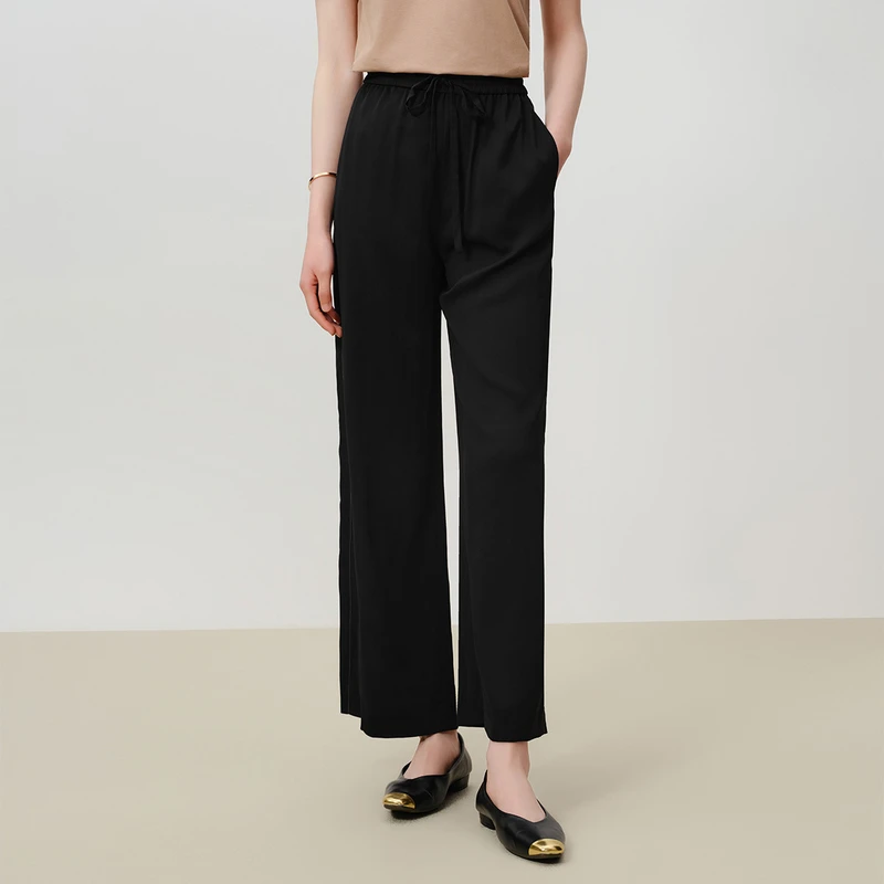 敦奴dunnu黑色休闲裤百搭春夏高腰长裤宽松夏季8T210119阔腿裤