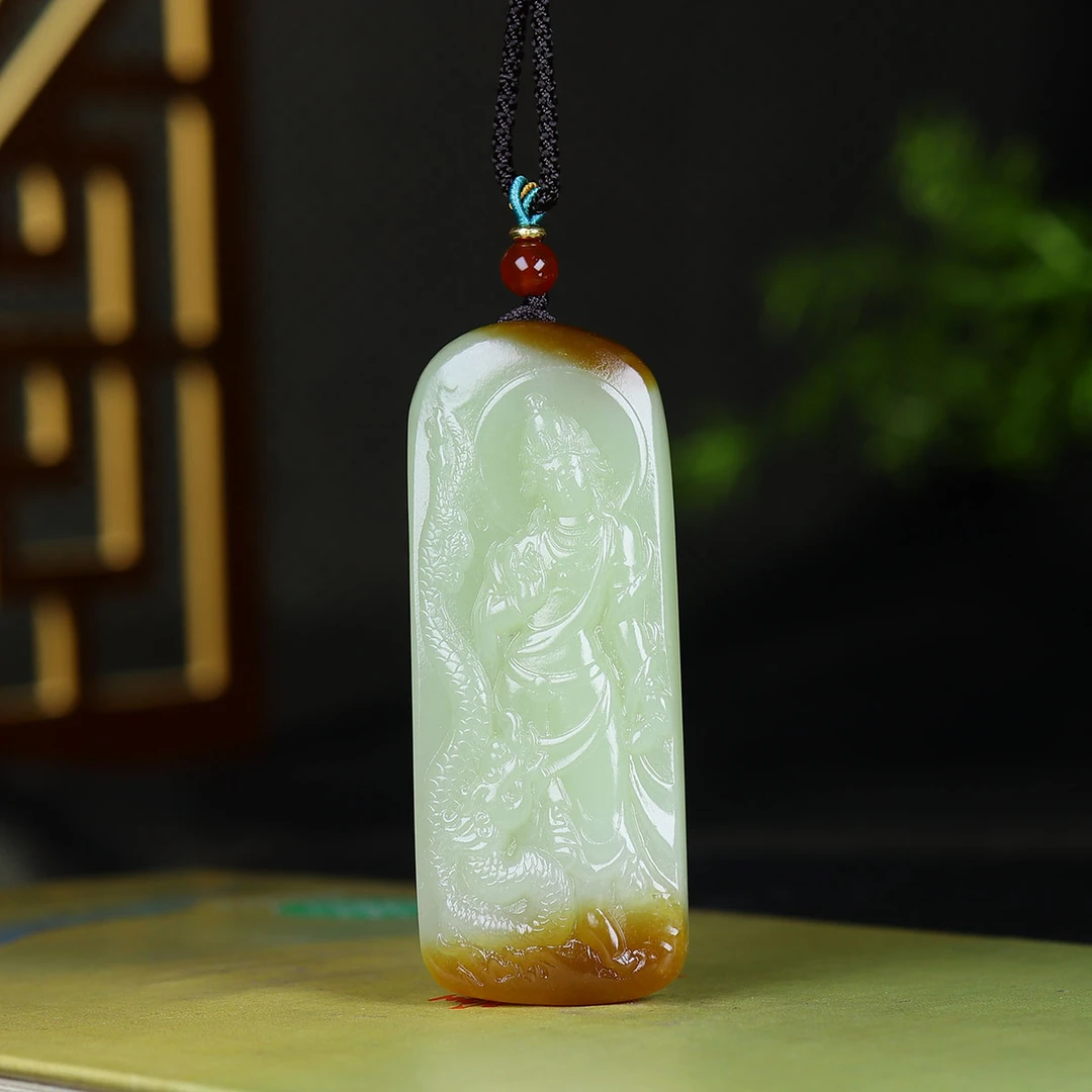 1115151和田玉黄玉飘糖乘龙观音挂件