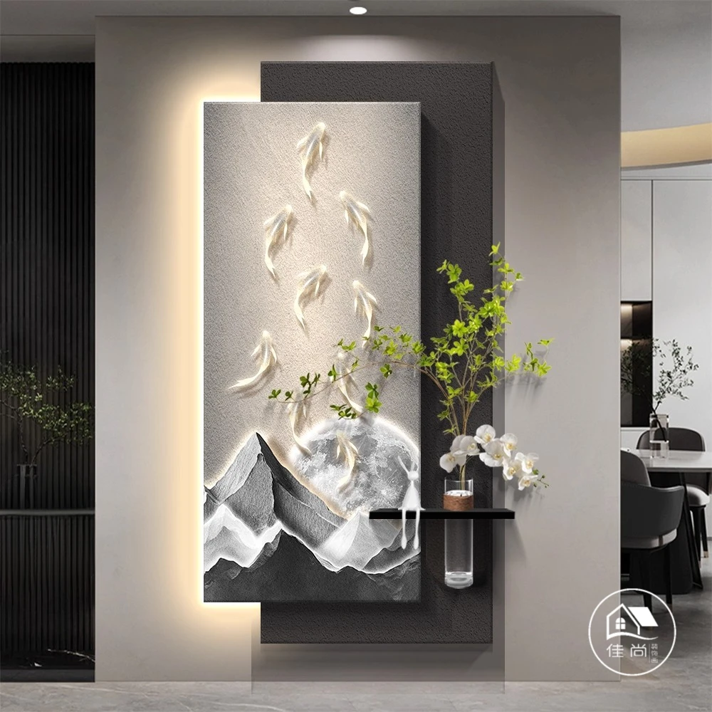 《九鱼有山》玄关装饰画入户正对门挂画2025新款高级感客厅走廊壁画