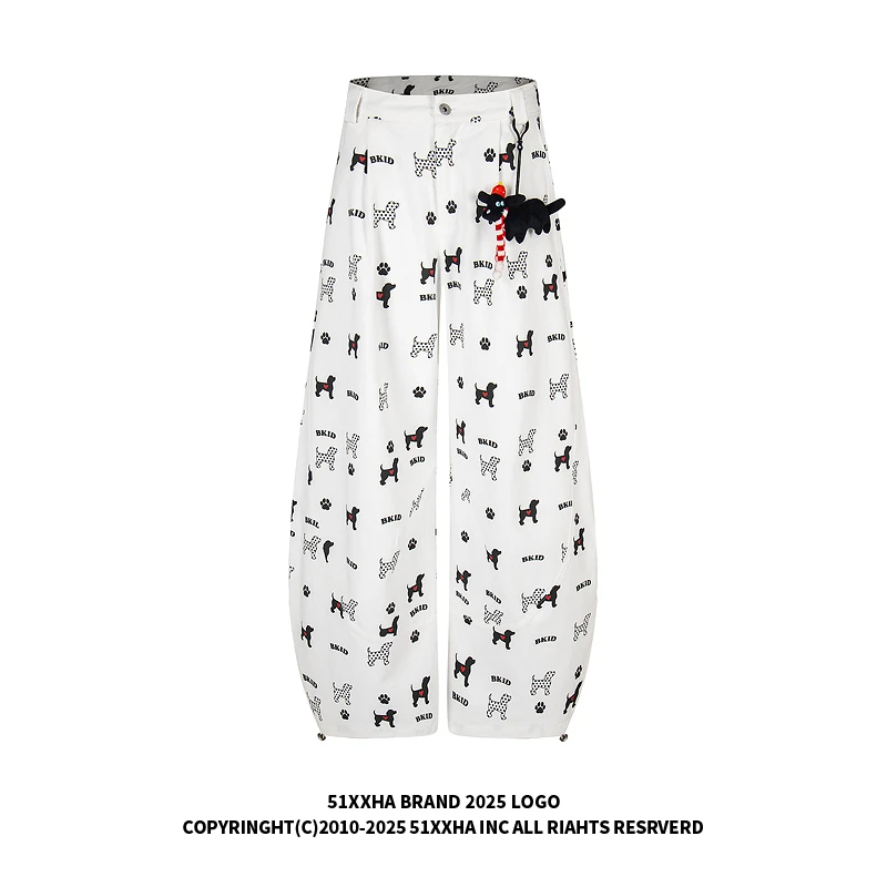 51嘻哈美式复古小狗满印阔腿裤男女秋季慵懒松弛感显瘦垂感长裤子