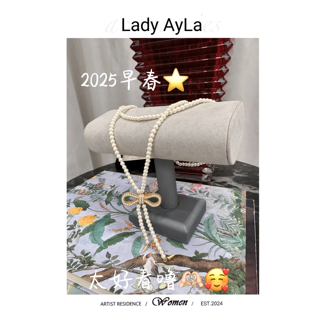 铜合金仿珍珠项链 CD蝴蝶结珠珠轻奢时尚项链AL1127