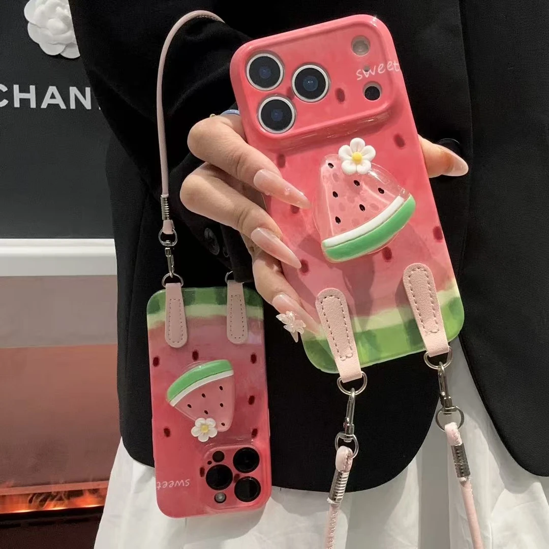 SMBLCE花朵西瓜支架挂绳适用苹果17/16菲林手机壳华为vivoppo小米