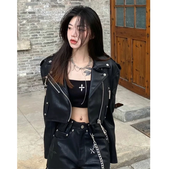 酷飒辣妹机车皮衣外套女时尚2025年春季新款修身短款炸街pu皮夹克
