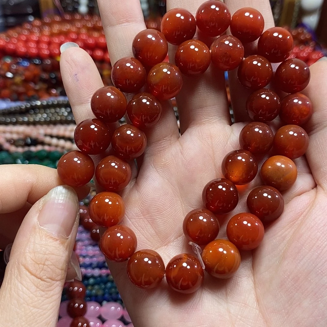 玛瑙/玉髓未镶嵌珠宝半成品红玛瑙一条卡12mm