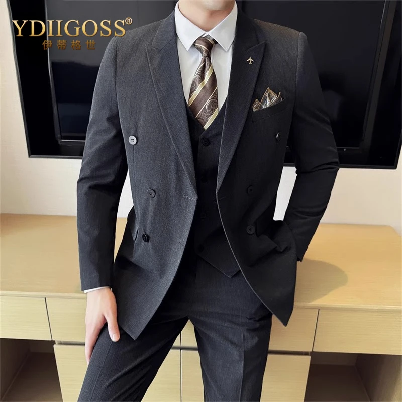 YDIIGOSS西服套装男士双排扣礼服商务职业正装新郎结婚西装