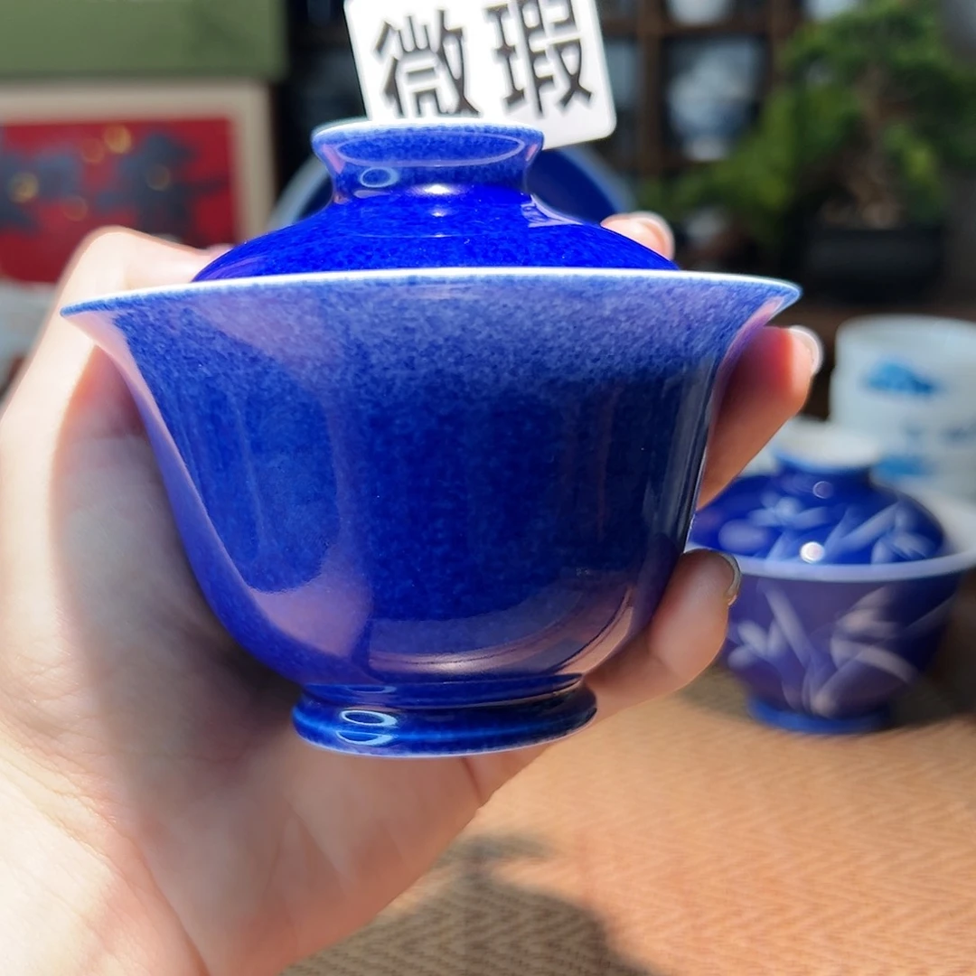 【闪购商品】微瑕 洒蓝 盖碗
