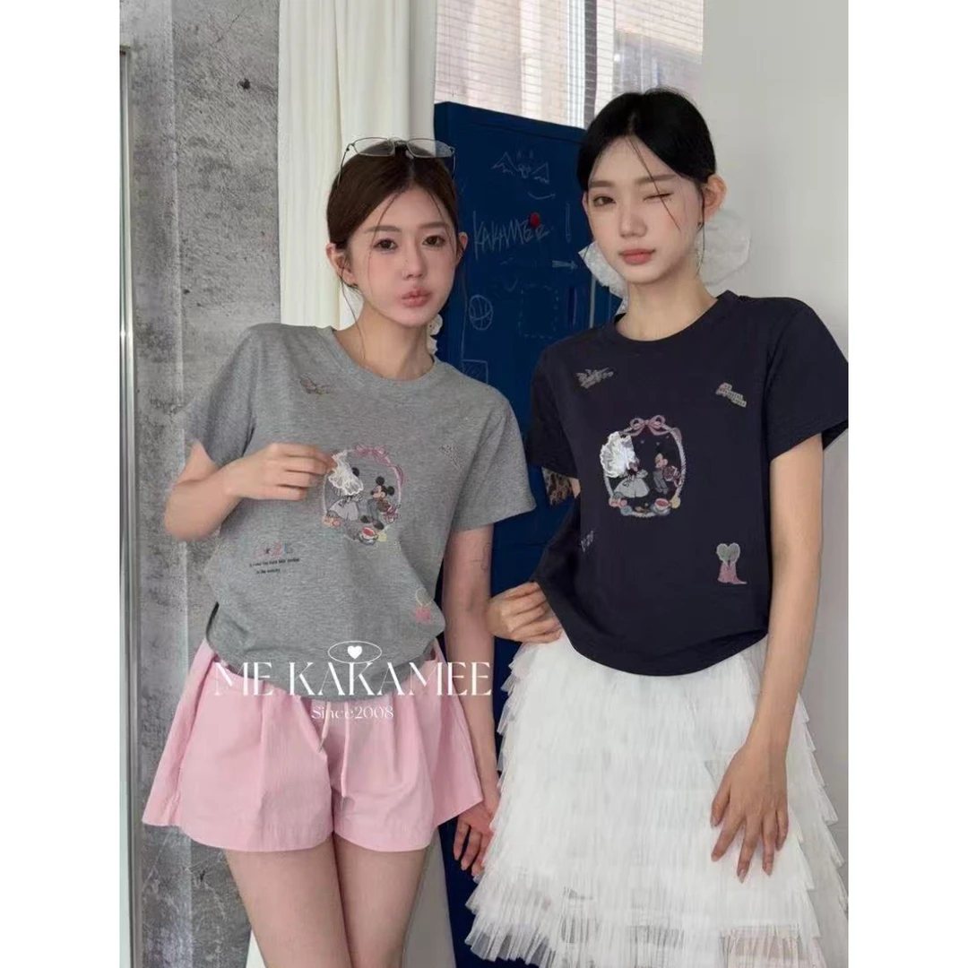 爱唯依(F)-米奇米妮婚礼tee!圆领卡通正肩短袖T恤(KA9356#)KAKAME