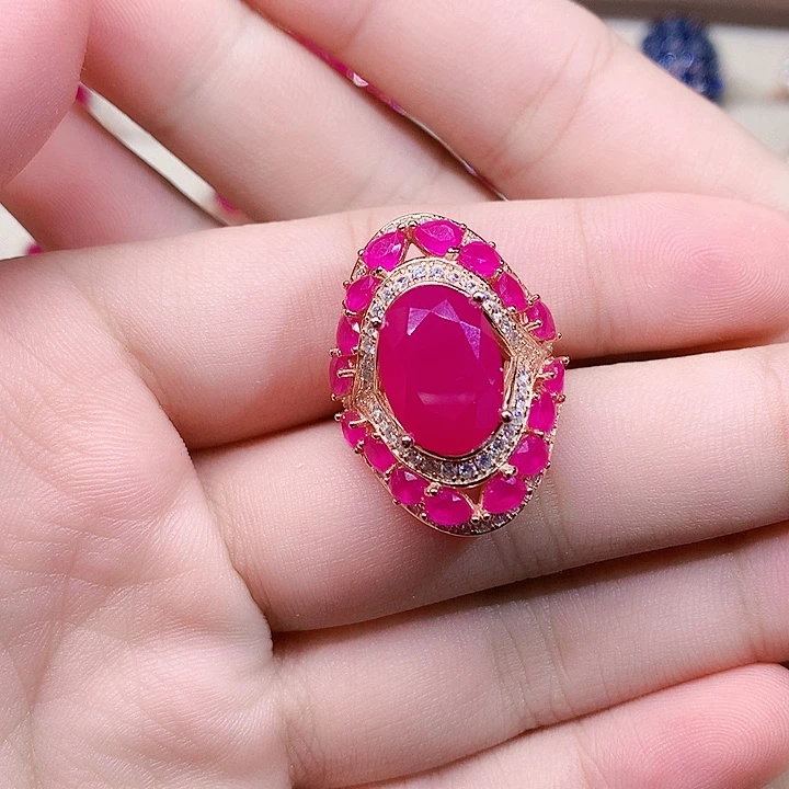 万***利红宝石戒指银S925镶嵌