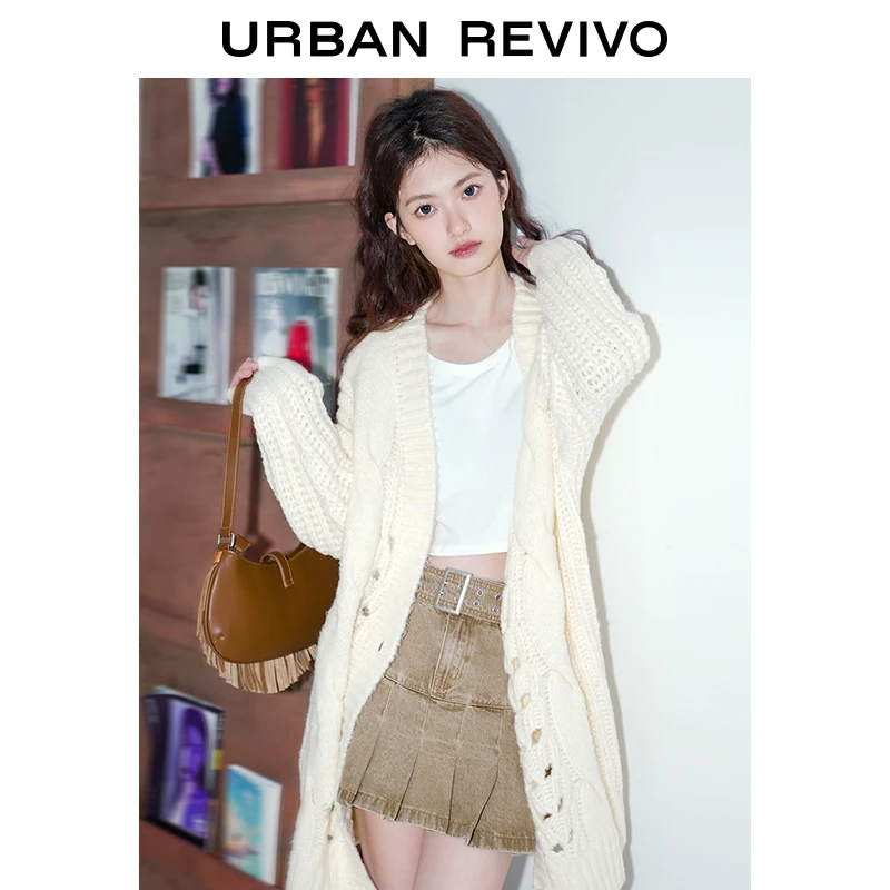 UR新款女装慵懒氛围感破洞镂空小小织针织开衫UWH930033