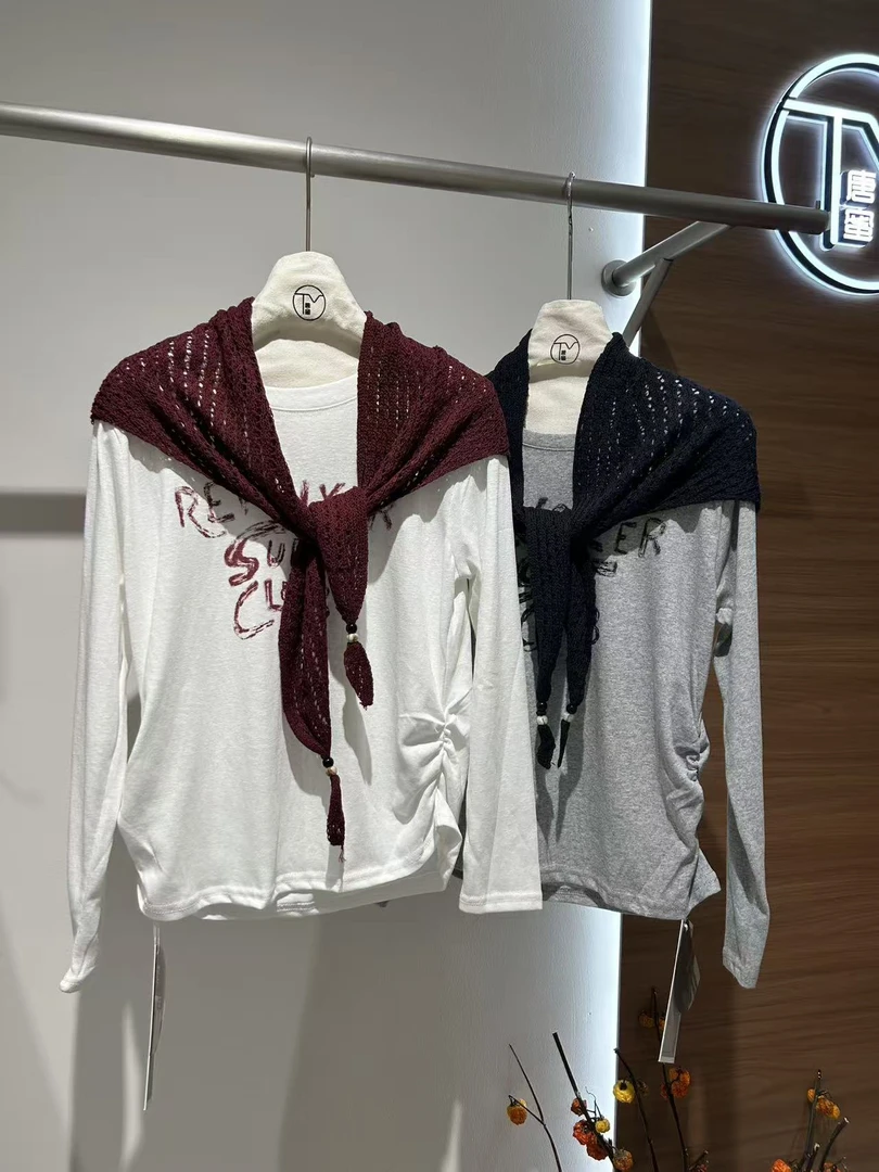 6104针织披肩字母T网红宽松字母2025秋冬新款简约时尚休闲百搭