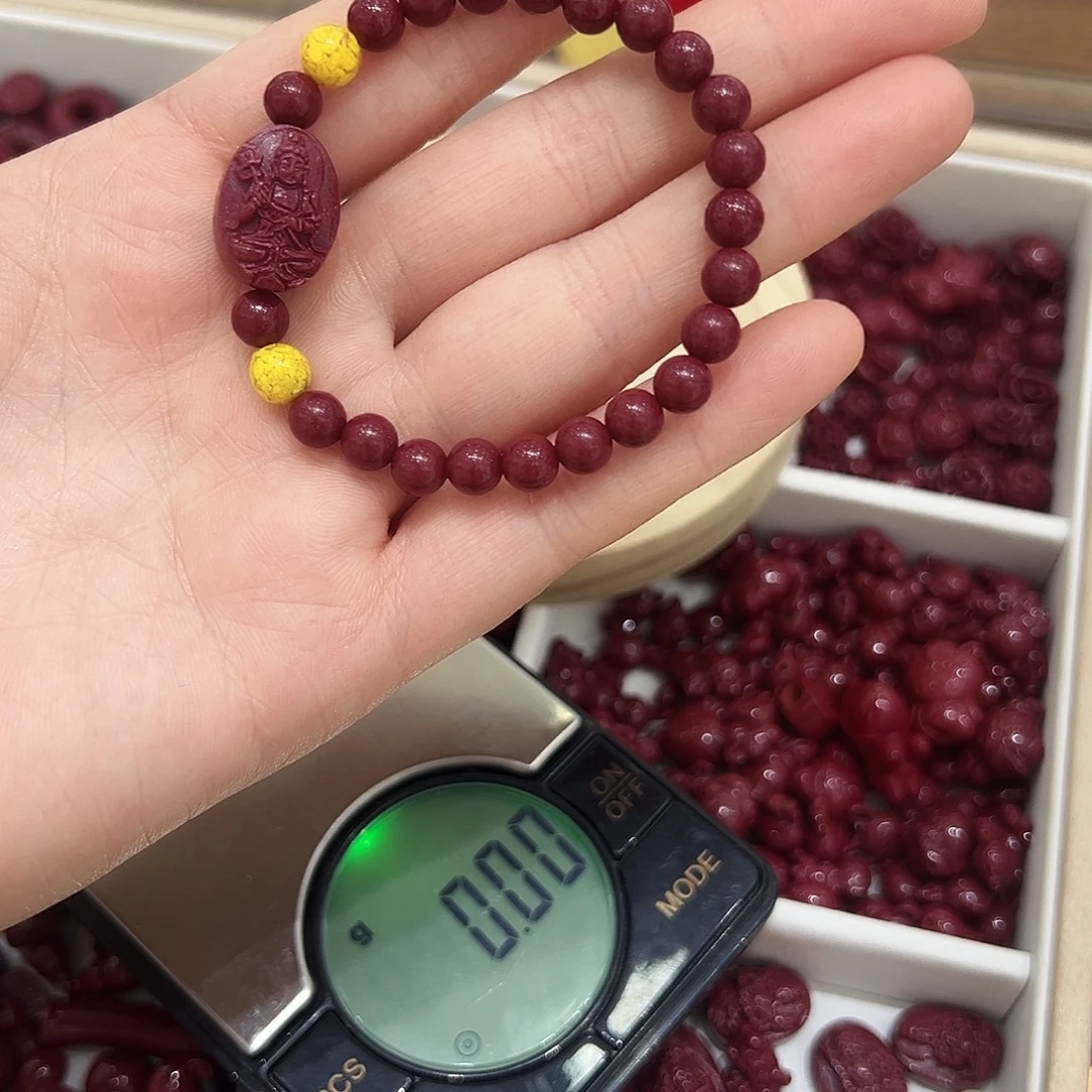 天然辰砂生肖马 大势至菩萨 手串 6毫米 ➕雄黄