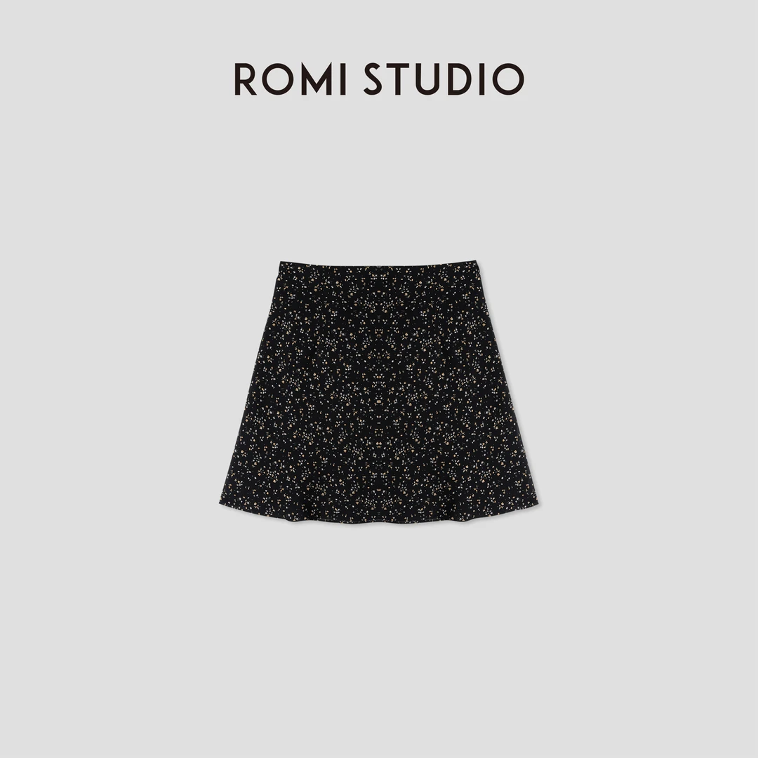 ROMI STUDIO “法式复古” 轻薄斜纹碎花肌理感高腰A字半裙421X6063