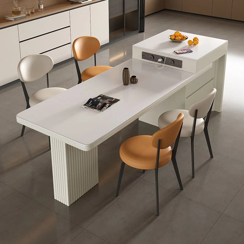 2025年新款奶油风家用岩板岛台餐桌一体现代长方形轻奢可伸缩多功