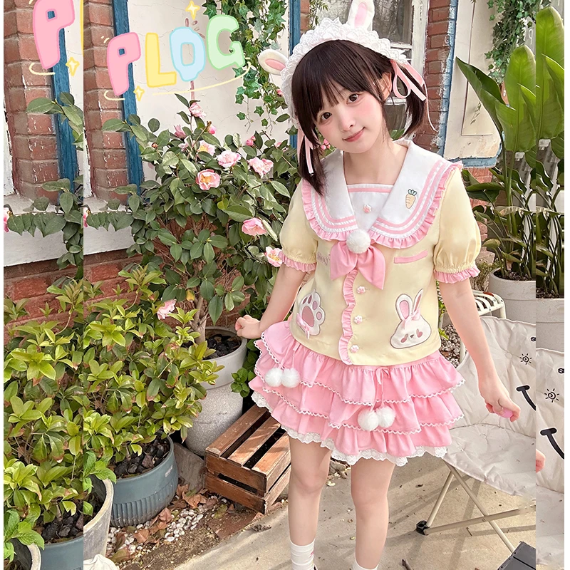 原创  甜心萌兔幼稚园套装  日系软妹可爱学院风裙