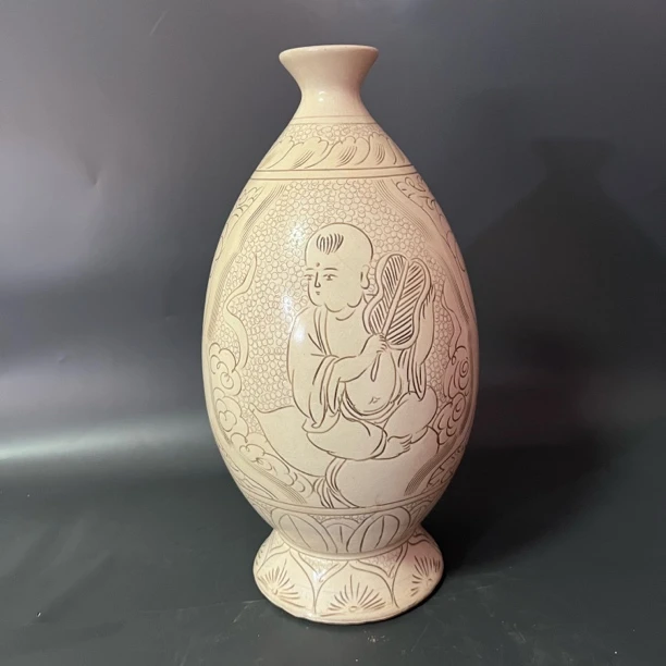 清仓登封窑珍珠地人物纹陶瓷工艺品古瓷