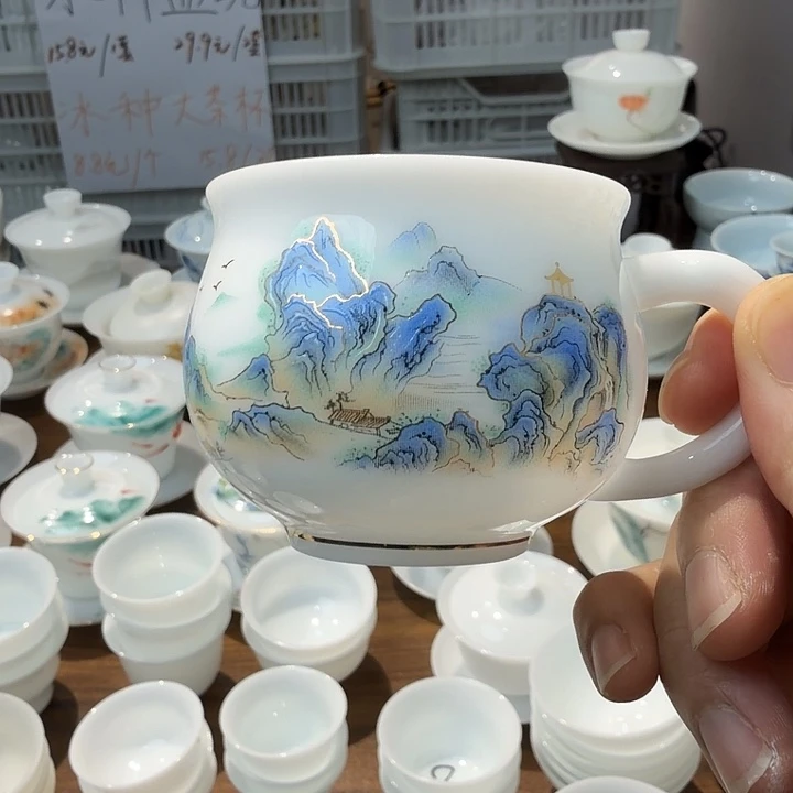 冰种耳朵主人杯80cc青山绿水