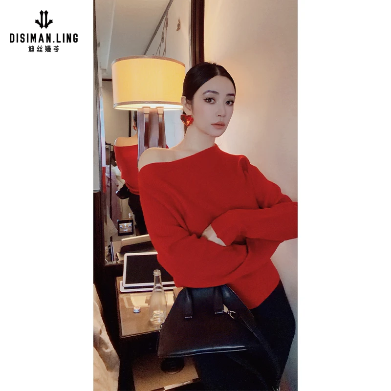 【迪丝嫚苓】绵羊毛红色毛衫上衣气质时尚百搭休闲原创设计小众打底