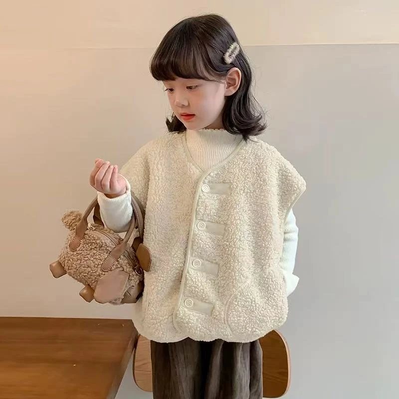 薄款女厚款波点纯色常规款马甲外套女童毛绒羊羔绒