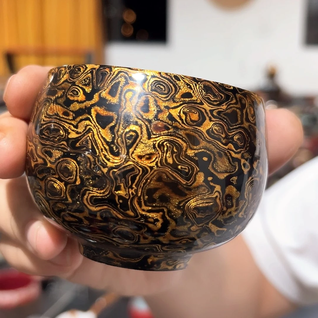 千层黑金色大漆主人杯