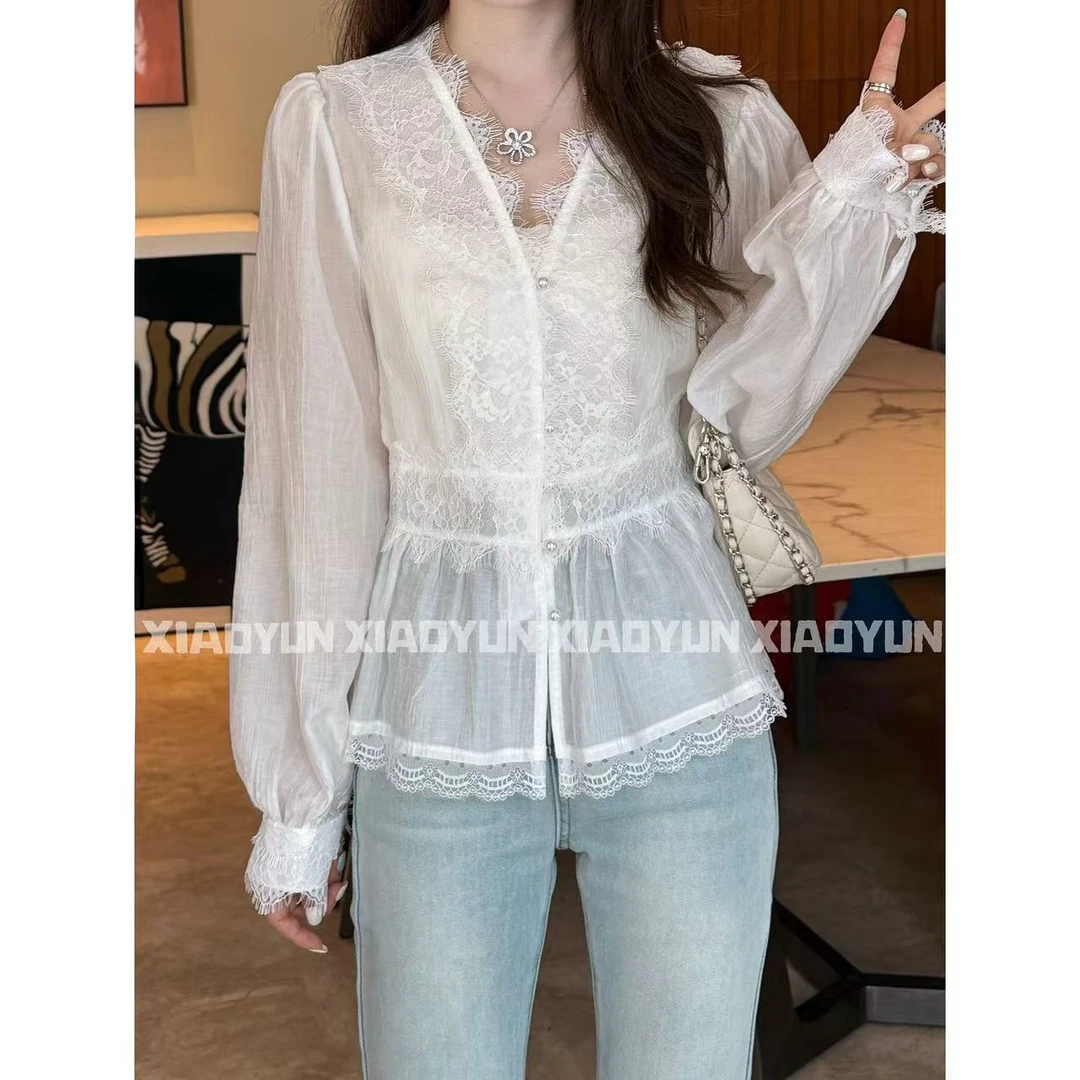 花边蕾丝衬衫 小允姐姐2025新款气质时尚高级花边蕾丝衬衫
