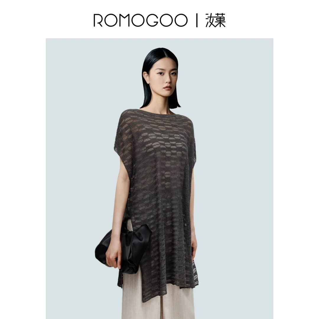 ROMOGOO【汝菓】飘逸通透镂空天丝亚麻披肩中长防晒罩衫RG701220