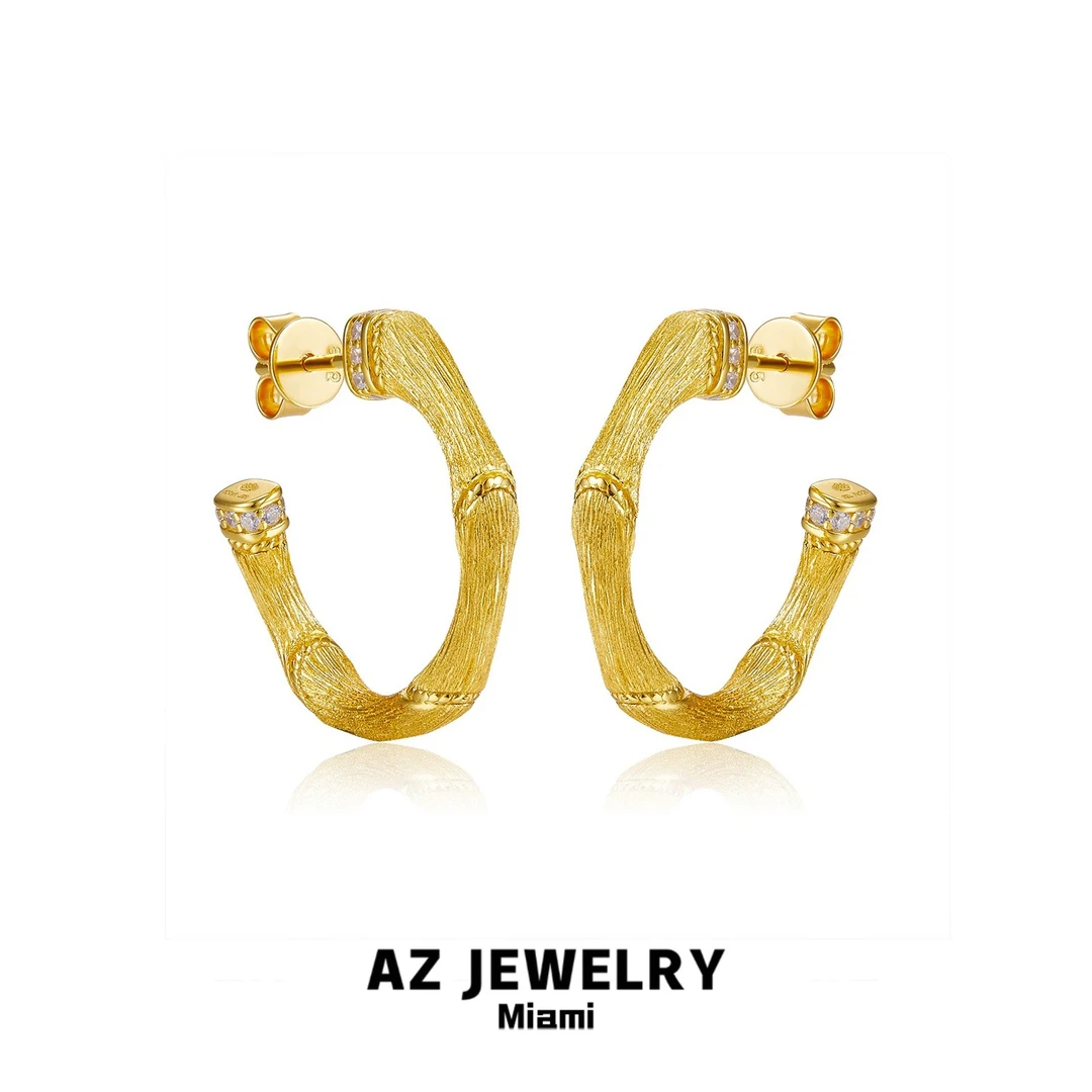 ANNA ZUCKERMAN 925银耳饰 镀k金节节高小蛮腰金色复古拉丝耳圈