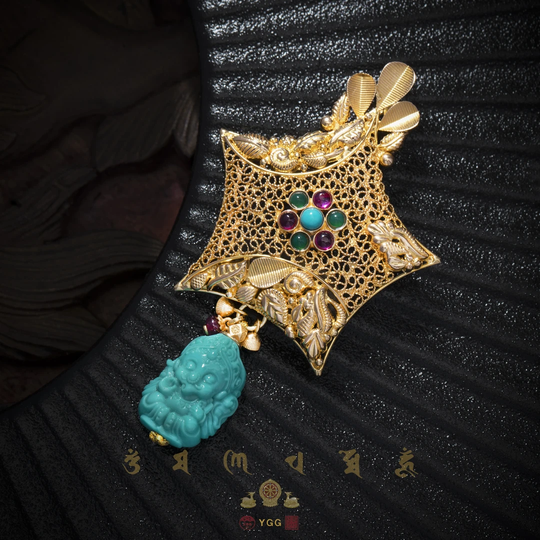 员格格【孤品】18K金/绿松象财吊坠/GPPLCF77