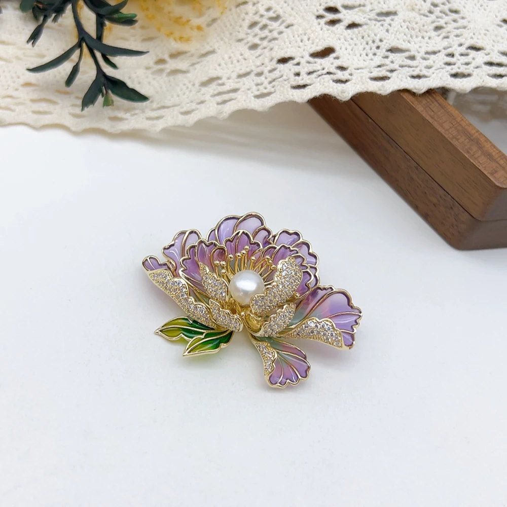 铜合金仿珍珠胸针 02866 好啊商店 牡丹胸针