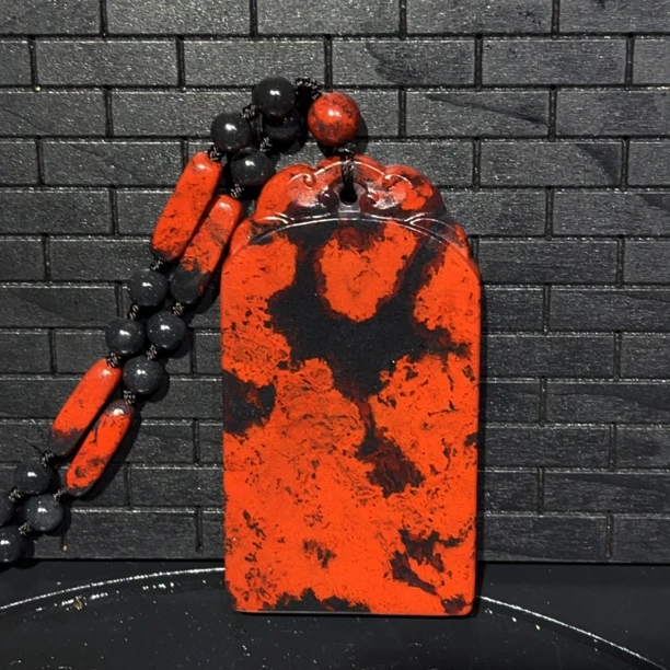 正品天然桂林鸡血玉乾坤料大红袍收藏精品礼品纯手工4-1-7.5cm