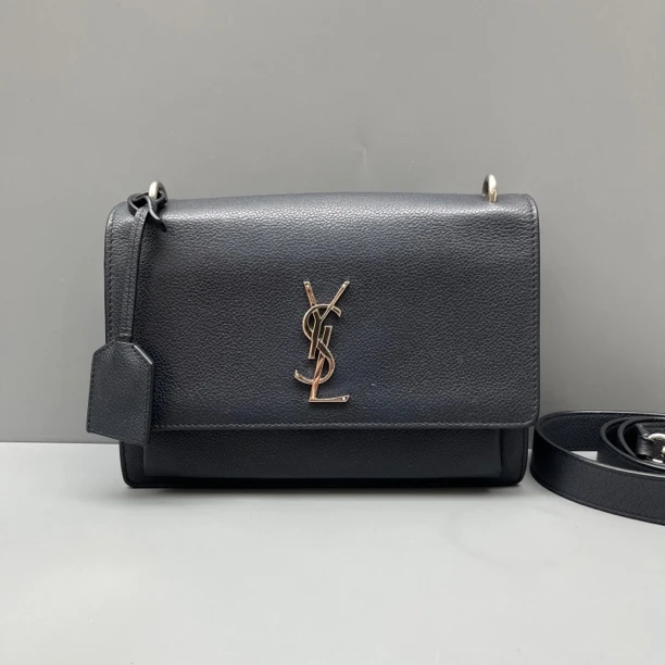 95新 YSL/圣罗兰 深蓝色荔枝纹日落邮差包 尺寸22*16 SV16615