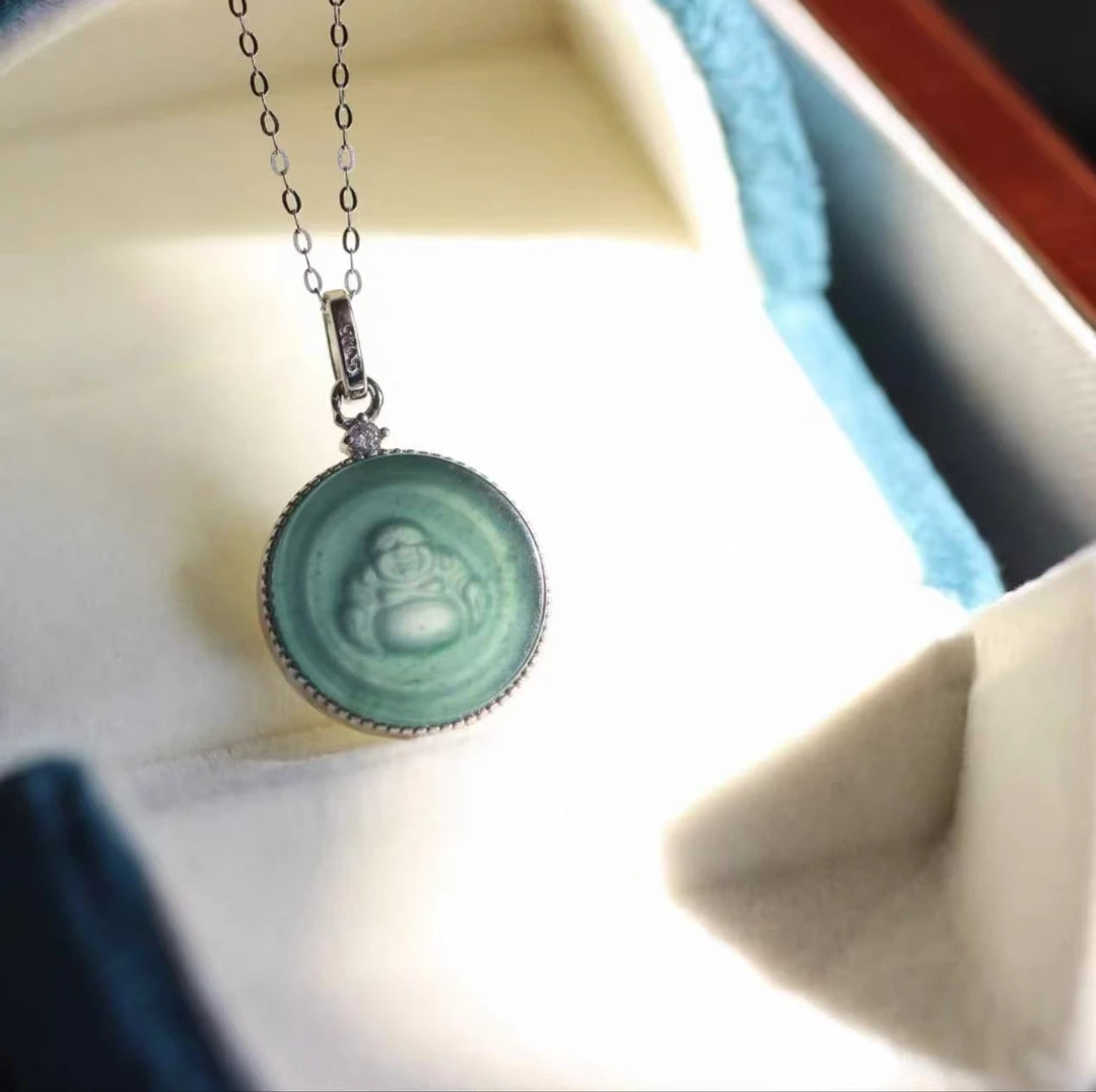 S925银危料蓝水翡翠佛公吊坠